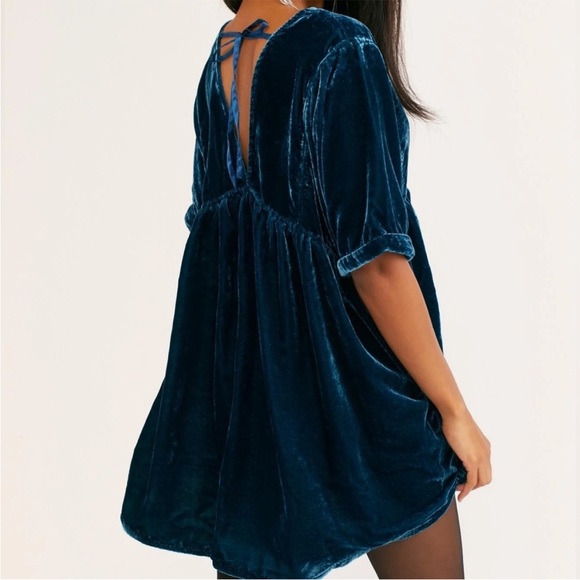 Free People Blue Velvet Party Dress - Picture 2 of 4